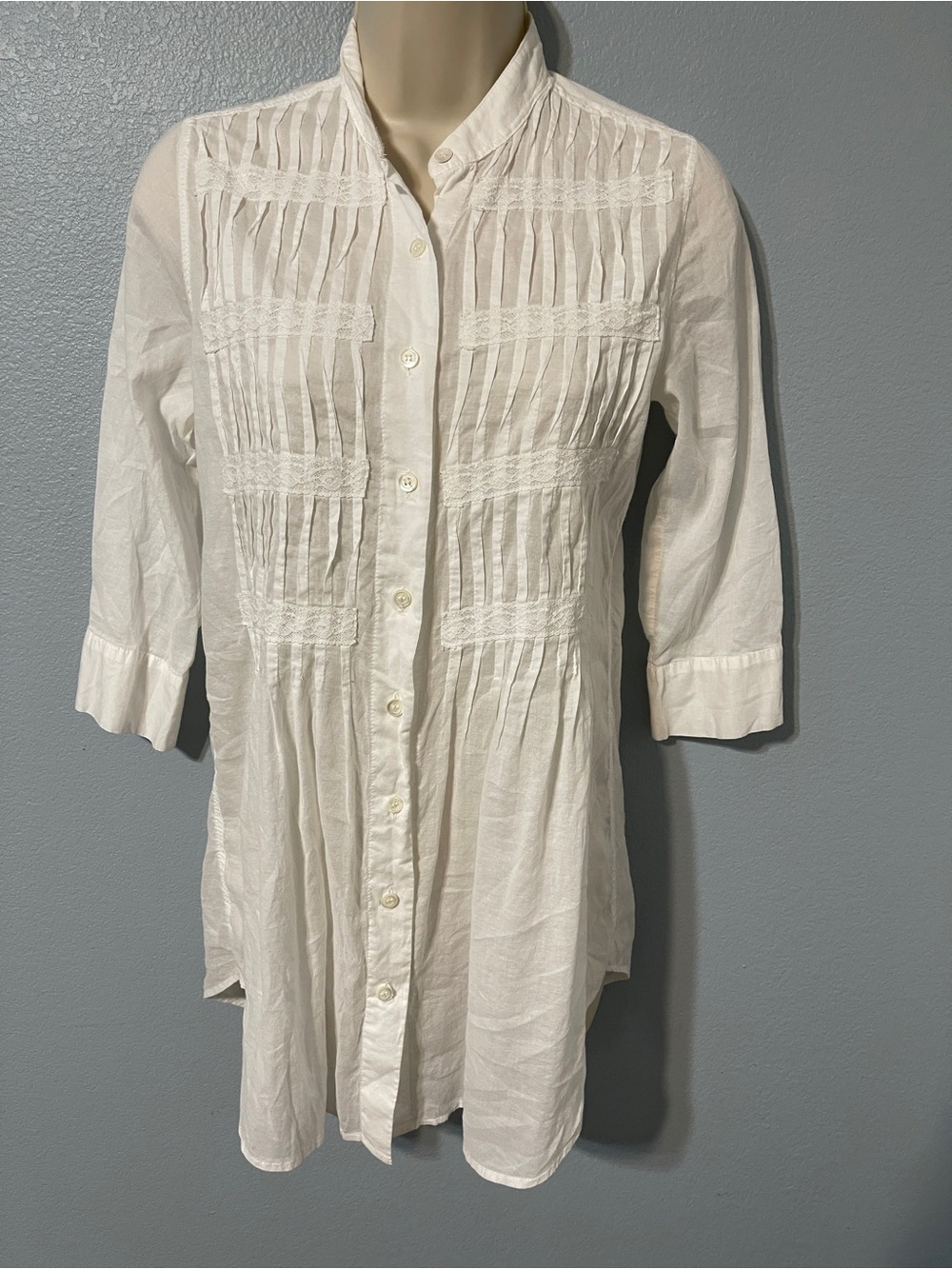 Boldetti White Pintuck Lace Tunic Blouse 3/4 Sleeve Cottagecore Italy Small